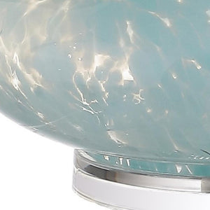 29 Inch Teardrop Glass Table Lamp Light Blue Clear Base with Neutral Drum Shade