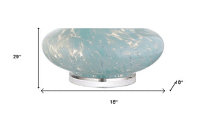 29 Inch Teardrop Glass Table Lamp Light Blue Clear Base with Neutral Drum Shade