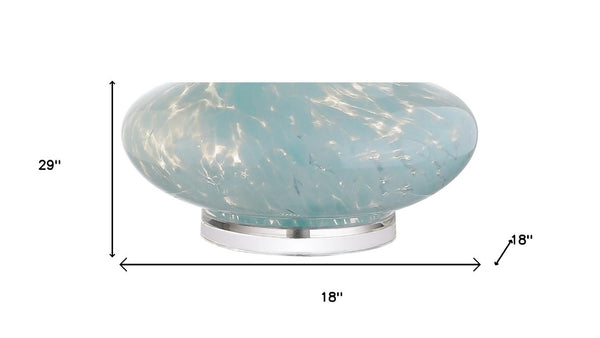 29 Inch Teardrop Glass Table Lamp Light Blue Clear Base with Neutral Drum Shade