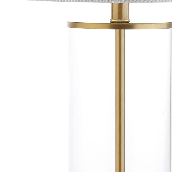 HomeRoots 29" Antiqued Bronze Table Lamp with White Linen Shade - Stylish, Energy-Efficient Ambient Lighting 715858