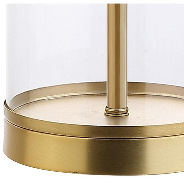 HomeRoots 29" Antiqued Bronze Table Lamp with White Linen Shade - Stylish, Energy-Efficient Ambient Lighting 715858