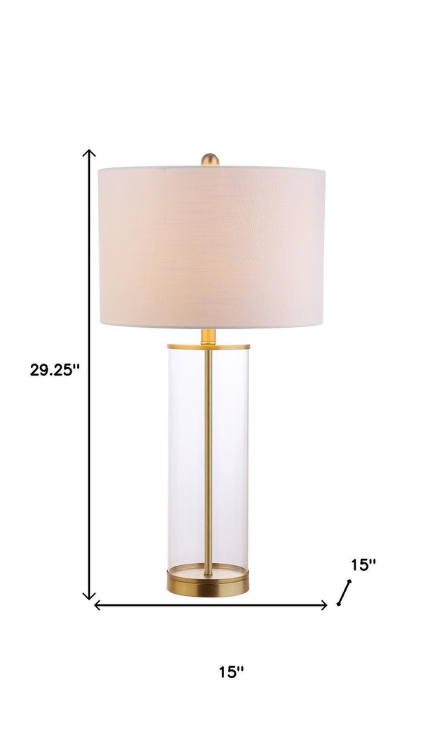 HomeRoots 29" Antiqued Bronze Table Lamp with White Linen Shade - Stylish, Energy-Efficient Ambient Lighting 715858