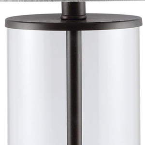 HomeRoots 29" Clear Novelty Table Lamp - Elegant LED with White Linen Shade for Chic Home & Office Decor 715859