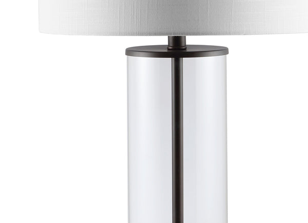 HomeRoots 29" Clear Novelty Table Lamp - Elegant LED with White Linen Shade for Chic Home & Office Decor 715859