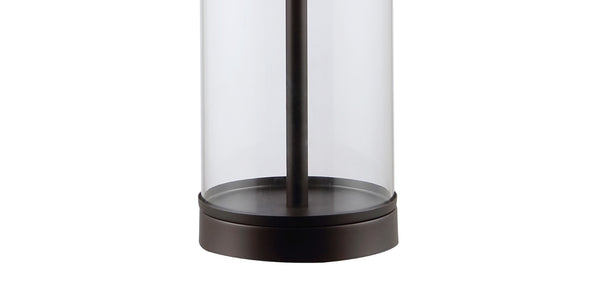HomeRoots 29" Clear Novelty Table Lamp - Elegant LED with White Linen Shade for Chic Home & Office Decor 715859
