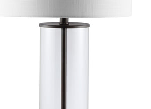 HomeRoots 29" Clear Novelty Table Lamp - Elegant LED with White Linen Shade for Chic Home & Office Decor 715859