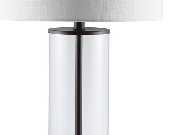 HomeRoots 29" Clear Novelty Table Lamp - Elegant LED with White Linen Shade for Chic Home & Office Decor 715859