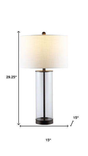 HomeRoots 29" Clear Novelty Table Lamp - Elegant LED with White Linen Shade for Chic Home & Office Decor 715859