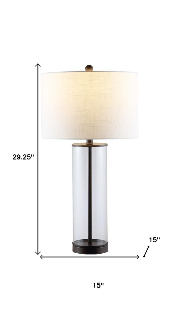 HomeRoots 29" Clear Novelty Table Lamp - Elegant LED with White Linen Shade for Chic Home & Office Decor 715859