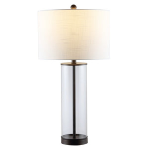 HomeRoots 29" Clear Novelty Table Lamp - Elegant LED with White Linen Shade for Chic Home & Office Decor 715859