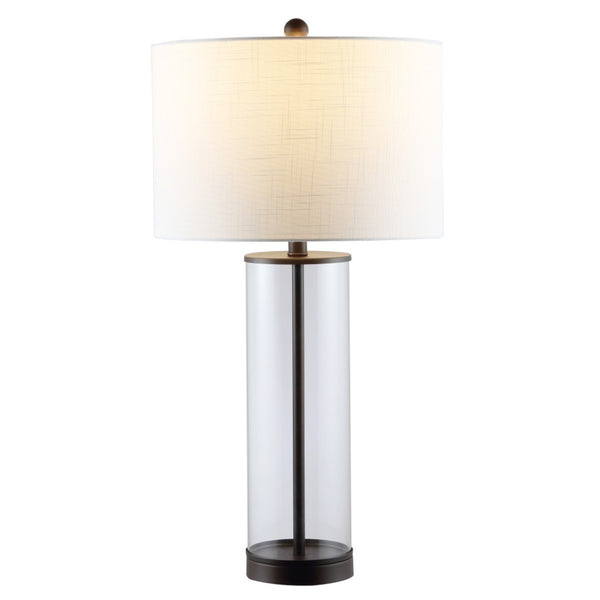 HomeRoots 29" Clear Novelty Table Lamp - Elegant LED with White Linen Shade for Chic Home & Office Decor 715859