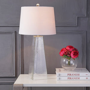 HomeRoots 27" Clear Novelty Table Lamp LED - Modern Crystal Accent with White Shade for Elegant Home Lighting 715861