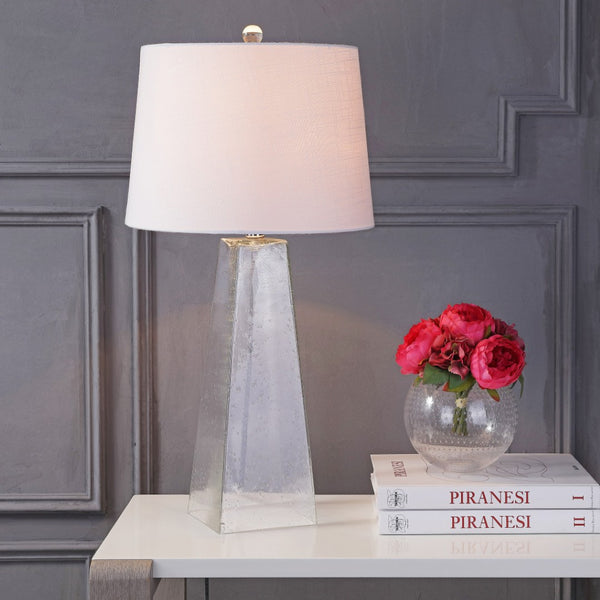 HomeRoots 27" Clear Novelty Table Lamp LED - Modern Crystal Accent with White Shade for Elegant Home Lighting 715861