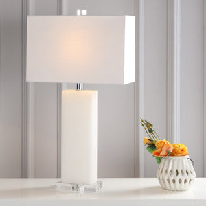 HomeRoots 26" Clear Crystal Table Lamp with Linen Drum Shade - Modern Accent for Stylish Lighting & Decor 715863