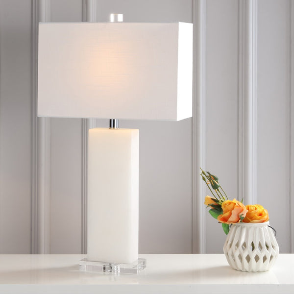 HomeRoots 26" Clear Crystal Table Lamp with Linen Drum Shade - Modern Accent for Stylish Lighting & Decor 715863