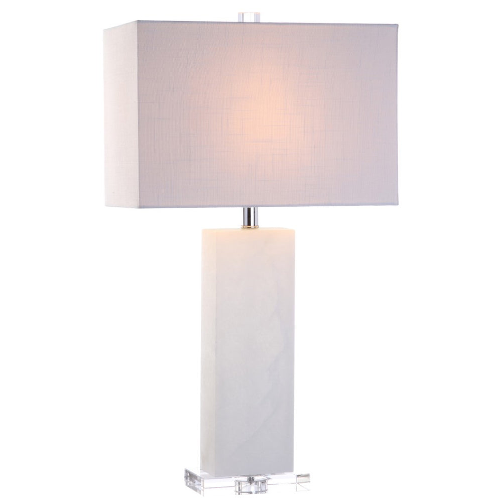 HomeRoots 26" Clear Crystal Table Lamp with Linen Drum Shade - Modern Accent for Stylish Lighting & Decor 715863
