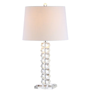 HomeRoots 26" Clear Novelty Table Lamp – Elegant LED Lighting with White Linen Shade for Modern Interiors 715864