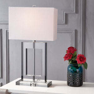HomeRoots 25" Clear Crystal Table Lamp with White Drum Shade - Elegant Ambient Lighting for Any Room 715865