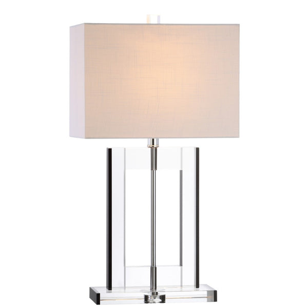 HomeRoots 25" Clear Crystal Table Lamp with White Drum Shade - Elegant Ambient Lighting for Any Room 715865