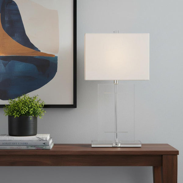 HomeRoots 25" Clear Crystal Table Lamp with White Drum Shade - Elegant Ambient Lighting for Any Room 715865
