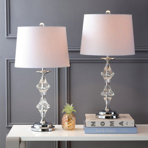 Set of Two Silver Drum Shade Bedside Table Lamps for Modern Bedroom Lighting