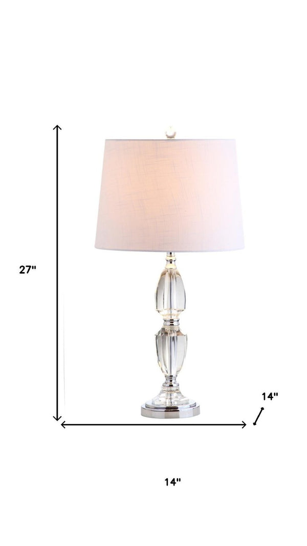 27 Inch Silver Table Lamp with Drum Shade for Bedroom Nightstand Ambient Glow