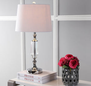 HomeRoots 28" Clear Crystal Table Lamp with Linen Shade – Elegant Design for Ambient Lighting & Home Decor 715880