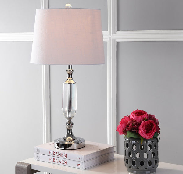 HomeRoots 28" Clear Crystal Table Lamp with Linen Shade – Elegant Design for Ambient Lighting & Home Decor 715880