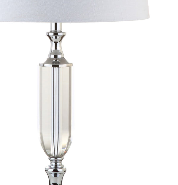HomeRoots 28" Clear Crystal Table Lamp with Linen Shade – Elegant Design for Ambient Lighting & Home Decor 715880