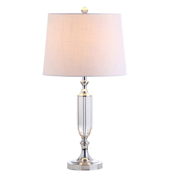 HomeRoots 28" Clear Crystal Table Lamp with Linen Shade – Elegant Design for Ambient Lighting & Home Decor 715880