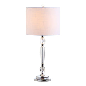 Set of Two Modern Drum Shade Table Lamps Clear Glass Base Silver Bedroom Accent