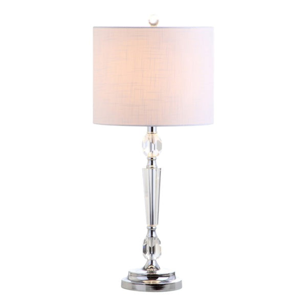Set of Two Modern Drum Shade Table Lamps Clear Glass Base Silver Bedroom Accent