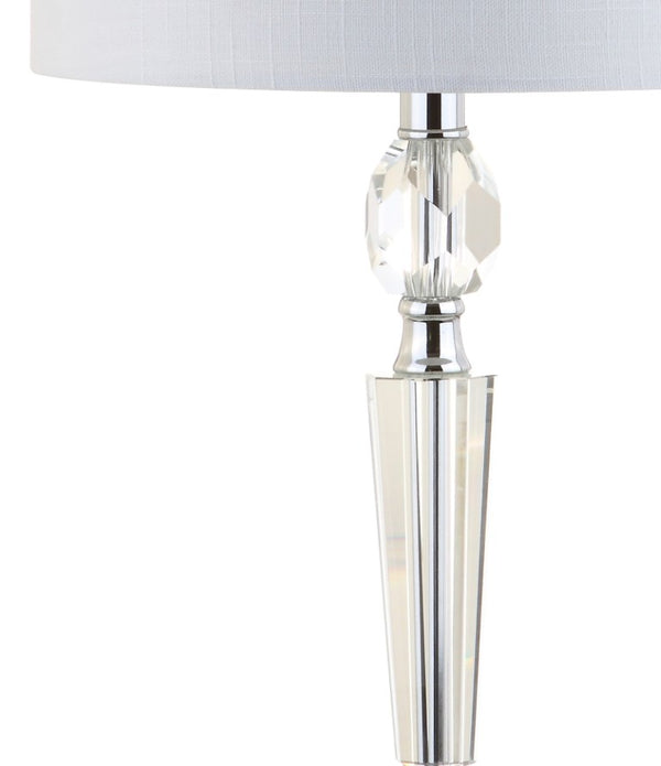 Set of Two Modern Drum Shade Table Lamps Clear Glass Base Silver Bedroom Accent