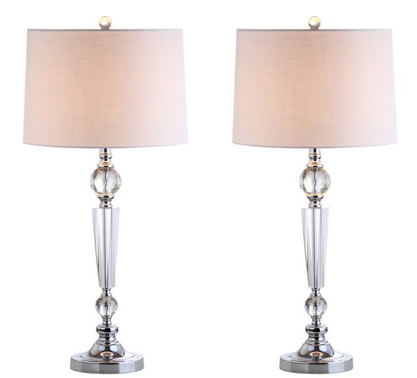 HomeRoots Set of Two Glass Base Accent Table Lamps with Elegant Drum Shades for Any Room 715877