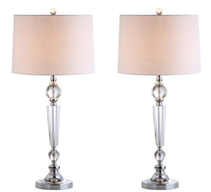 HomeRoots Set of Two Glass Base Accent Table Lamps with Elegant Drum Shades for Any Room 715877