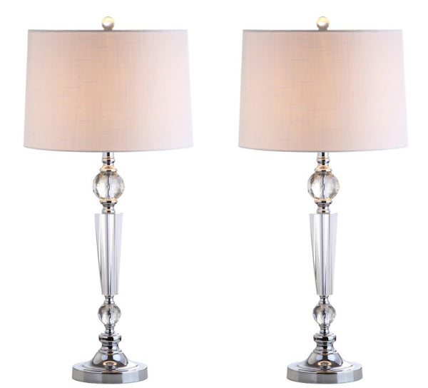 HomeRoots Set of Two Glass Base Accent Table Lamps with Elegant Drum Shades for Any Room 715877