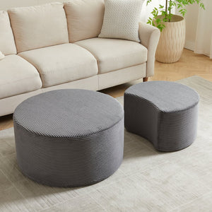English Elm Nesting Foam Upholstered Round Coffee Tables Set of 2 — No Assembly, Multipurpose Ottoman Side Table Grey W834P326381