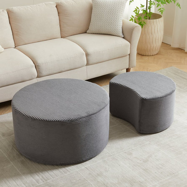 English Elm Nesting Foam Upholstered Round Coffee Tables Set of 2 — No Assembly, Multipurpose Ottoman Side Table Grey W834P326381