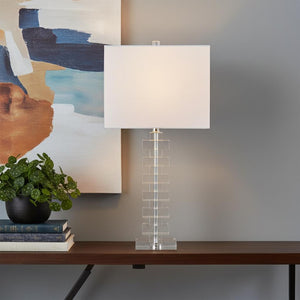 HomeRoots 18" Clear Novelty Table Lamp with Elegant Drum Shade for Modern Decor – Ideal for Any Room Setup! 715889