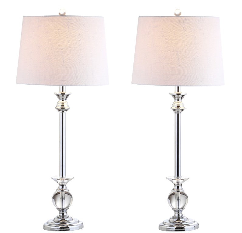 HomeRoots Set of Two Silver Accent Table Lamps Featuring Drum Shades for Modern Living Rooms 715881