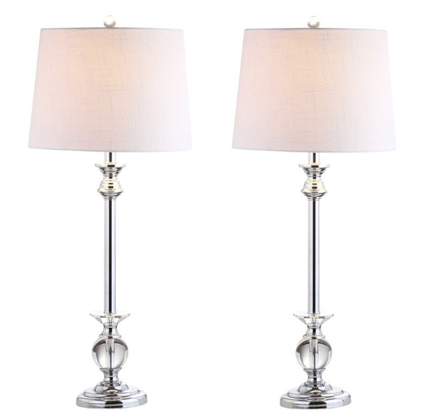 HomeRoots Set of Two Silver Accent Table Lamps Featuring Drum Shades for Modern Living Rooms 715881