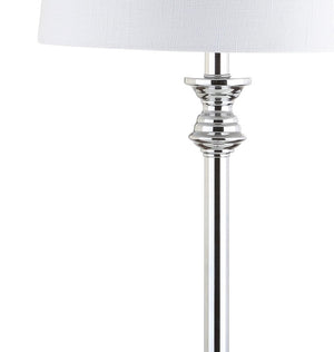Set of Two Silver Accent Table Lamps Featuring Drum Shades for Modern Living Rooms