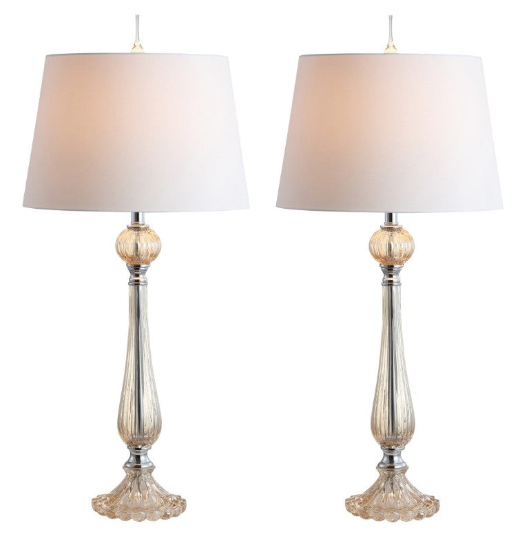 HomeRoots Set of Two Champagne Globe Shade Table Lamps for Elegant Living Room Ambiance 715884