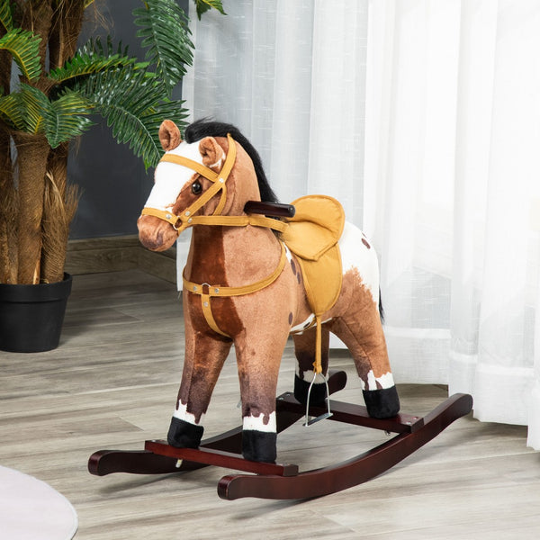 English Elm Qaba Plush Rocking Horse with Metal Frame Interactive Sounds for Kids Playroom W2225P200760