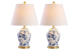 HomeRoots Set of Two Urn Table Lamps with Empire Shades in White Blue Gold Finish 715896