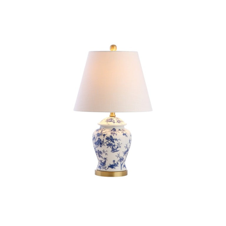 HomeRoots Set of Two Urn Table Lamps with Empire Shades in White Blue Gold Finish 715896