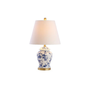 Set of Two Urn Table Lamps with Empire Shades in White Blue Gold Finish