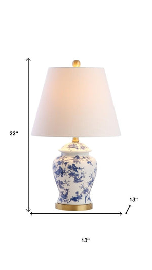 Set of Two Urn Table Lamps with Empire Shades in White Blue Gold Finish