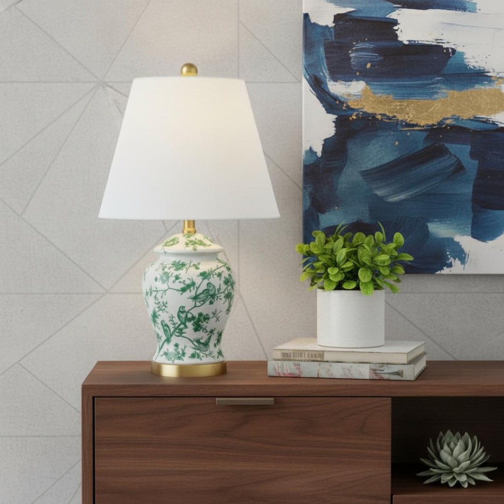 HomeRoots 22" Gold Urn Table Lamp - Elegant LED with White Linen Shade for Stylish Ambient Illumination 715900