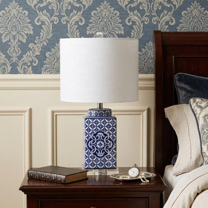23 Inch Clear Glass Table Lamp with Drum Shade for Modern Living Room Decor